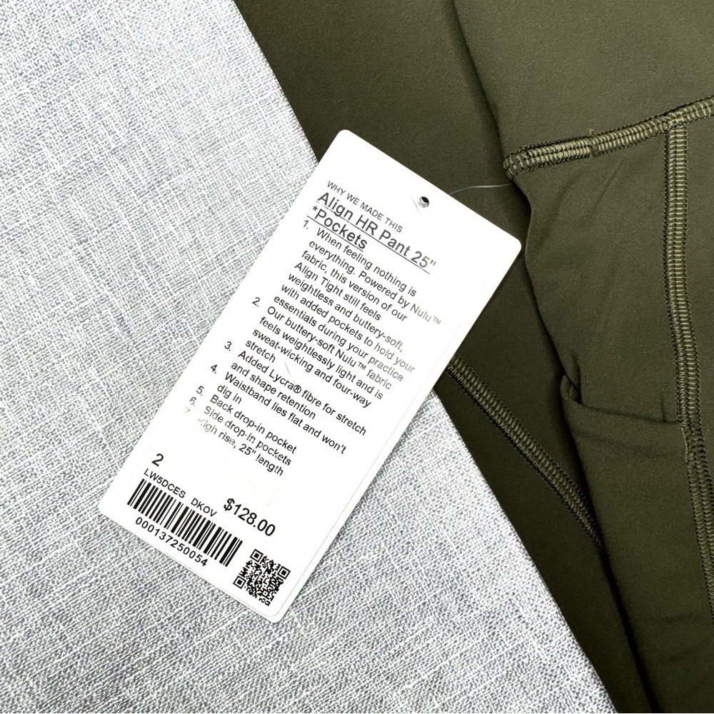 Lululemon Align High Rise Pant Leggings with Pockets Dark Olive Green Size 2 NWT - Picture 9 of 11